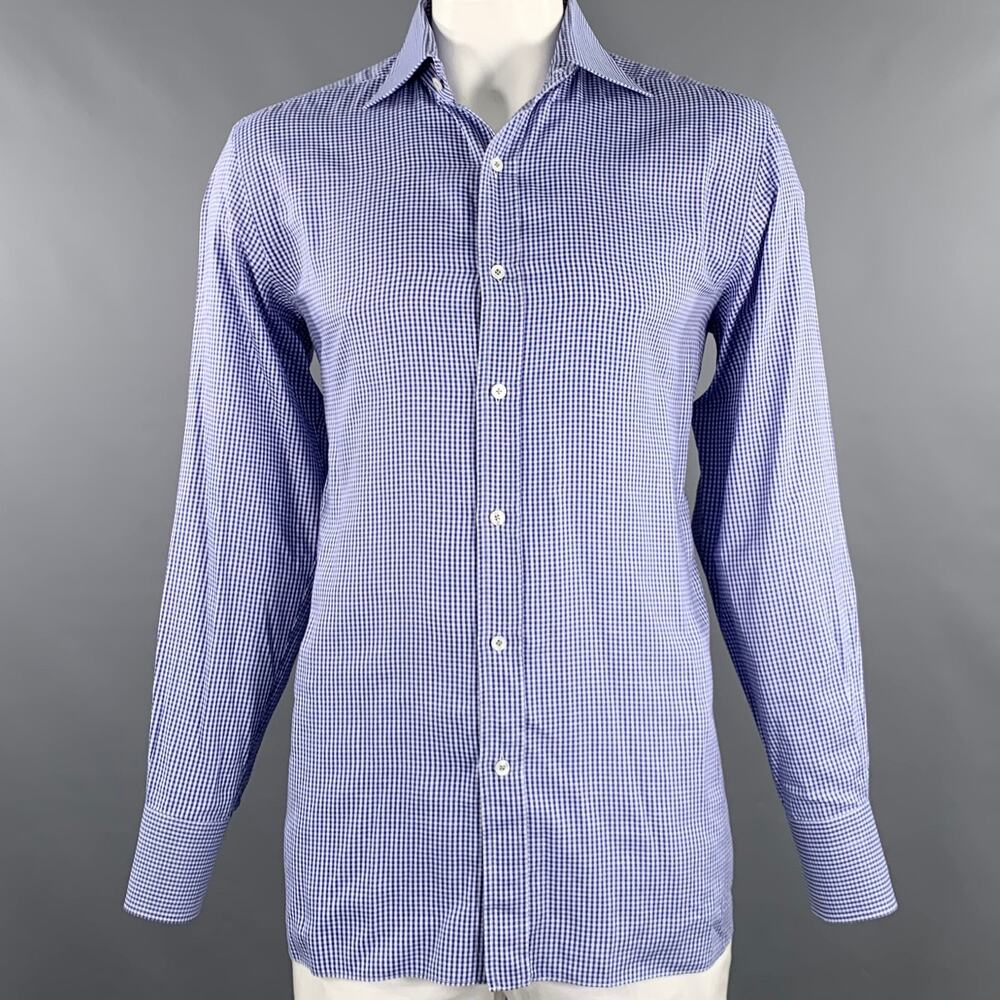 TOM FORD Size L Blue White Plaid Cotton Button Up Long Sleeve Shirt